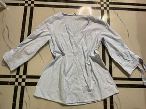Chic Light Blue V-Neck Blouse