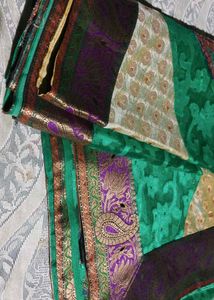 Green Net Saree With Yellow Stones