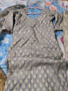 Elegant Grey Kurta Set front back same