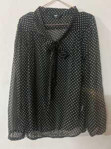 Polka Dot Tie Neck Blouse