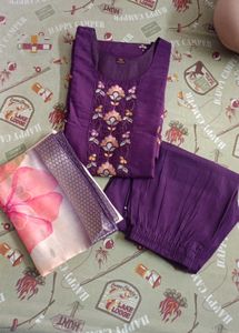 Purple Embroidered Kurta Set with Dupatta