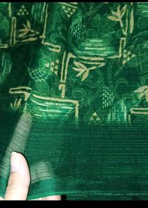 Elegant Green Saree with Golden Print