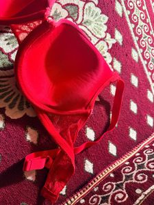 Red Lace Trim Bra 32D