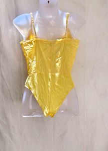I. Yellow Lace Trim Bodysuit