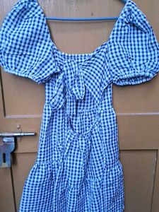 Blue Gingham Puff Sleeve Dress