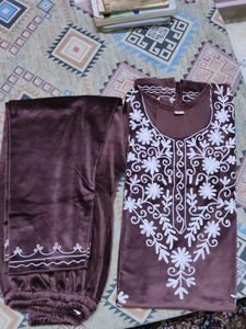 Embroidered Velvet Kurta Set