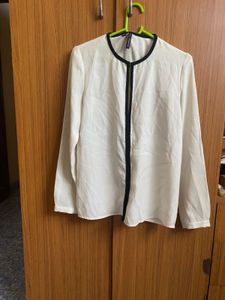 Chic White & Black Trim Blouse
