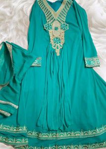 Elegant Teal Embroidered Gown