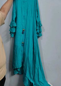 Teal Ruffle Sleeve up and down kurti dress