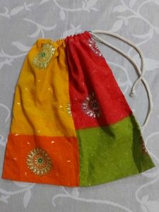 Vibrant Patchwork Style Drawstring Pouch / Potli