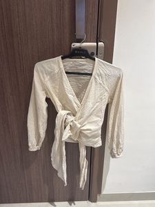 Cream Textured Wrap Blouse