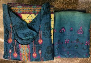 Beautiful Blue &amp; Sea Green Printed Cotton Suit Set