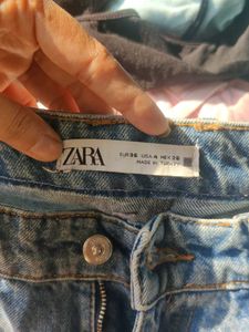 Zara Blue Wash Mid Rise Straight Leg Jeans