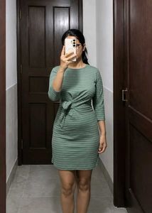 Green Striped Tie-Waist Dress