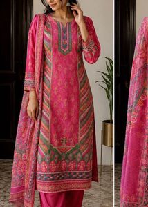Vibrant Pink Printed Kurta Set with Dupatta
