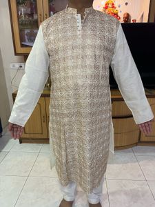 Men's White & Gold Kurta