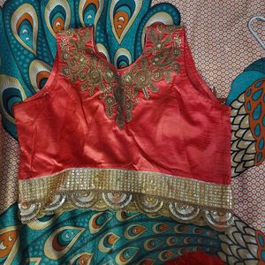only today offer Coral Lehenga Choli with Gold Emb