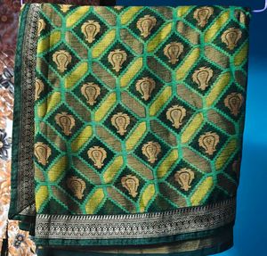 Emerald Green Saree with Gold Print