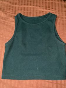 Solid Teal Ribbed Crop Tank Top