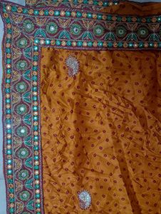mustard Bandhani Saree with Embellished Border