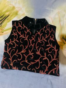 Designer Black Velvet Embellished Blouse