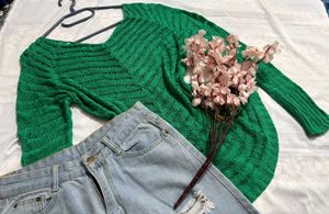 Green Knit Crochet Top