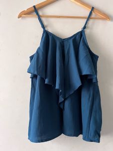 Blue Ruffled Spaghetti Strap Top