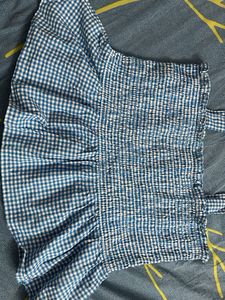 Blue Gingham Smocked Peplum Top