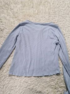 Ribbed Button-Up Long Sleeve Top