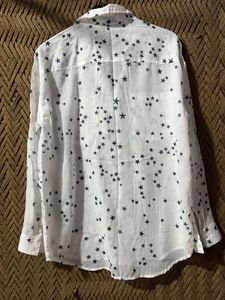 White Star Print Button-Up Shirt