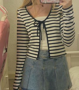 H&M Striped Long Sleeve Tie-Front Top