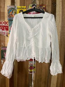 Chic White Eyelet Blouse