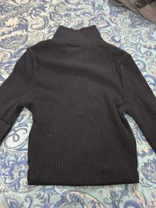 Black Ribbed Half-Zip Top