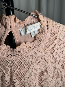 Forever New Pink Lace Mock Neck Top