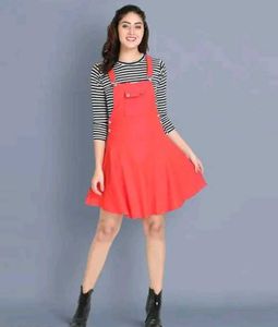 Pink Overalls Dress with Striped Top Set