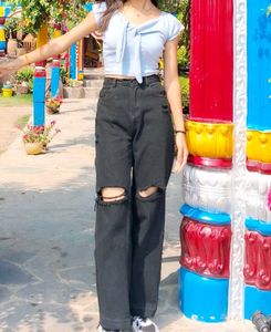 Blue Tie-Front Crop Top