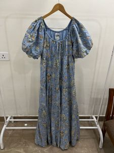 Floral Tiered Maxi Dress in Pastel Blue Mint