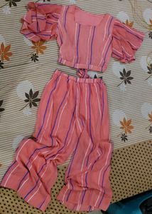 Cute Striped Crop Top & Palazzo Set