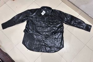 Black Faux Leather Belted Shirt Jacket