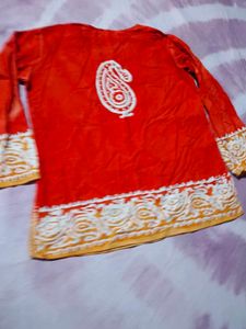 Vibrant Orange Kurta with Paisley Print