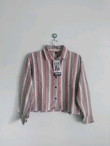 Striped Cropped Button-Up Shirt