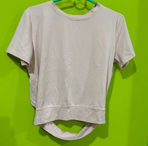 Beige Short Sleeve Crop Top