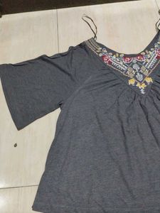 Gray Embroidered Top