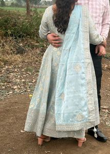 Ice Blue embroidered silk Anarkali