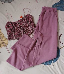 Set Of Mesh Strachible Coreset Top Cargo Pant