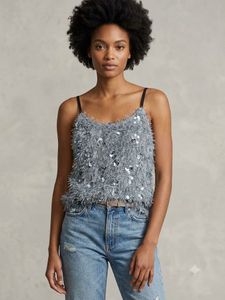 Fabitto Sparkly Fringed Sequins Cami Top XL