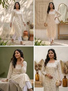 PRINTED FLORAL OFF-WHITE KURTA