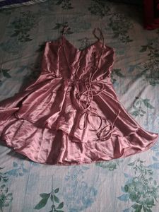 Elegant Pink Satin Party Dress fit upto 34-36