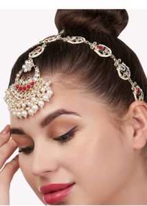 Elegant Pearl & Stone Maang Tikka matha patti
