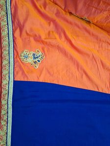 Royal Blue Saree with Floral Embroidery
